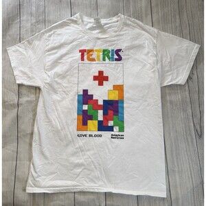 Tetris American Red Cross Give Blood Hanes White Multi Color T Shirt Size Large